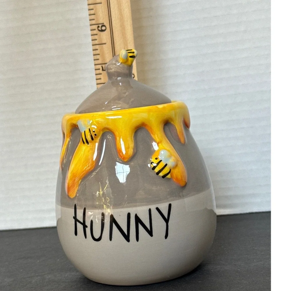 Disney Winnie the Pooh Hunny Pot Ceramic Honey Jar with Lid Bumblebee Grey